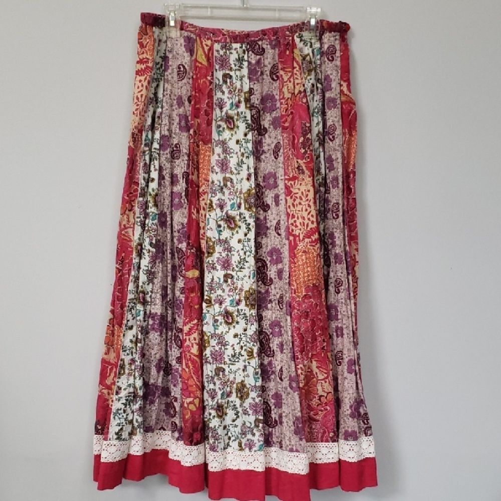 Bila Skirt Womens L Patchwork Floral & Paisley A-Line Cotton Maxi